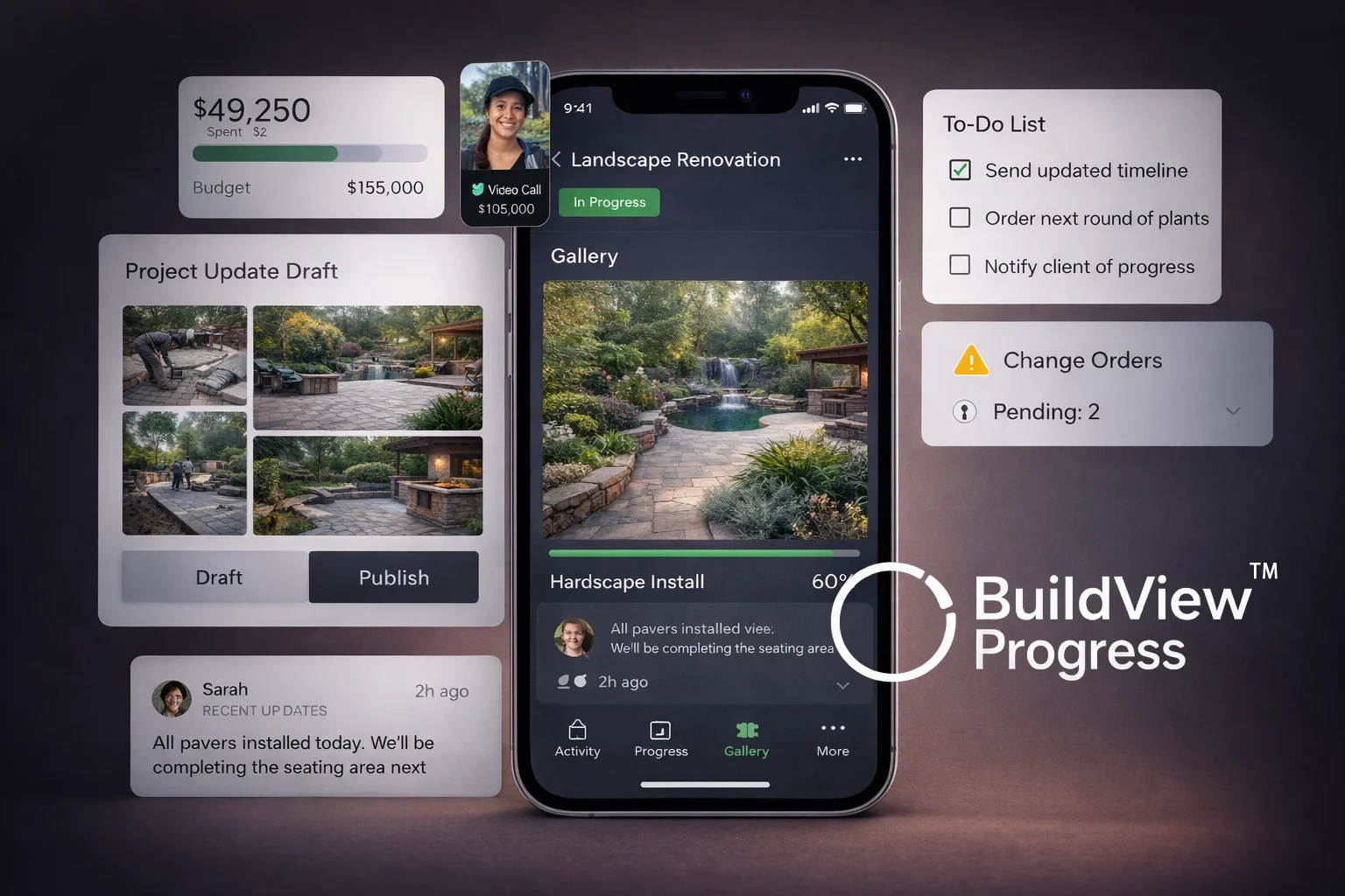 Mobile app interface showing landscape renovation project details