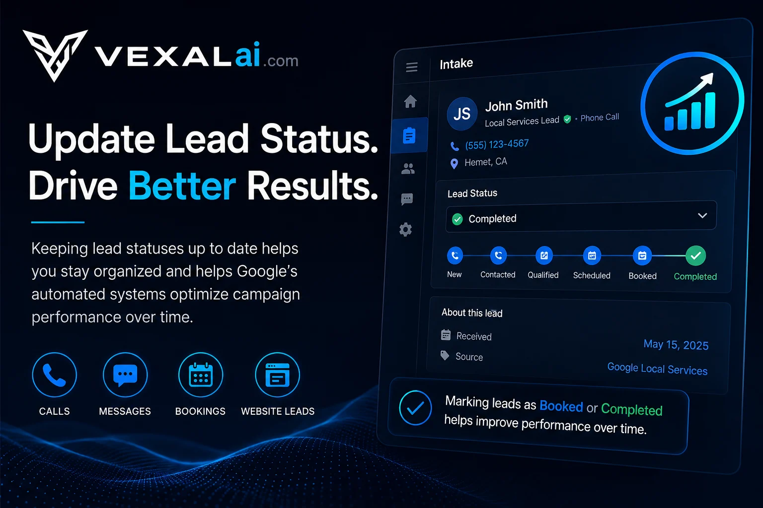 Interface showing lead status update for Google services